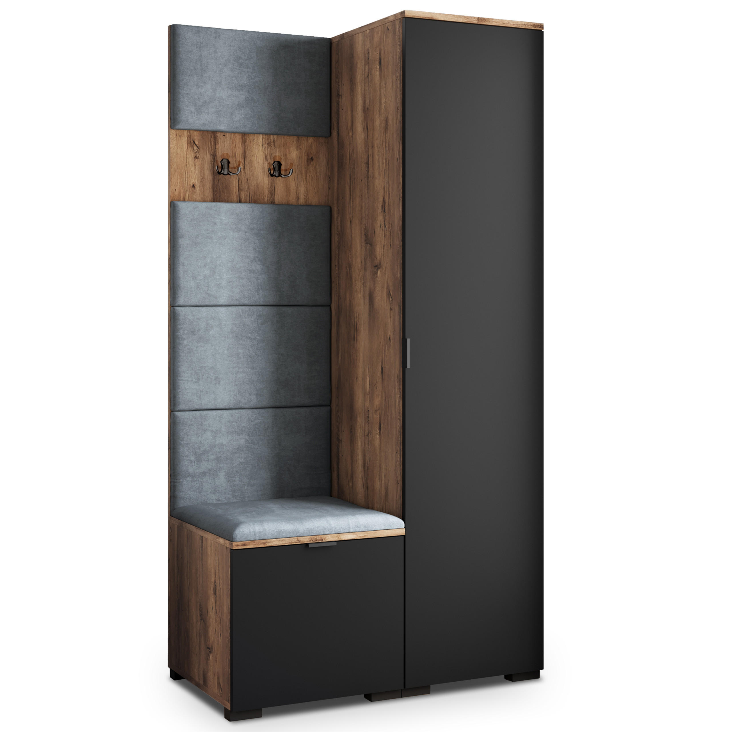 Masseno Garderobenschrank Eiche, Schwarz, Grau 95x181x51 cm