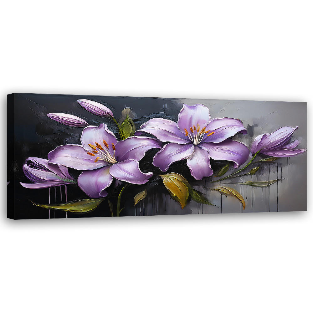 WANDBILD lilienblüten lila bemalt - Lila, Textil (90/30cm) - Feeby