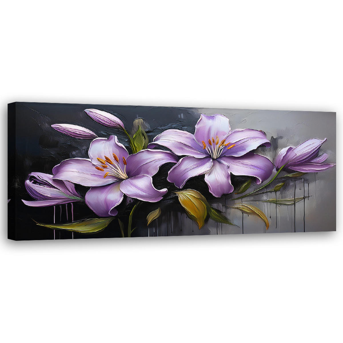 WANDBILD lilienblüten lila bemalt - Lila, Textil (90/30cm) - Feeby