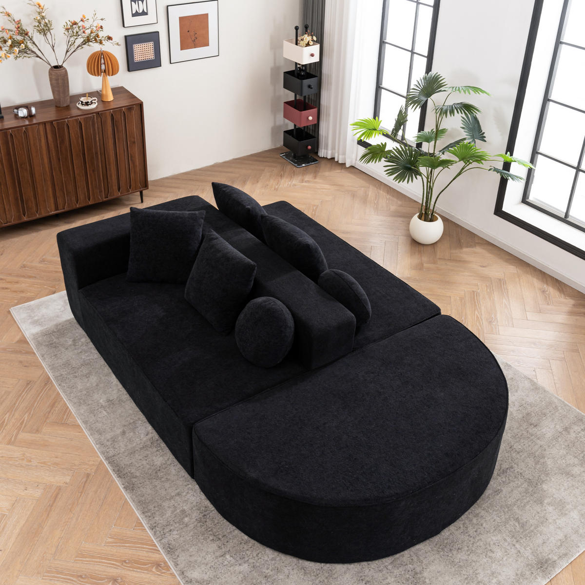 ECKSOFA DE-34967 segmentiertes Cloud-Design Weiß - Schwarz, Textil (171/263cm) - ComfortXL