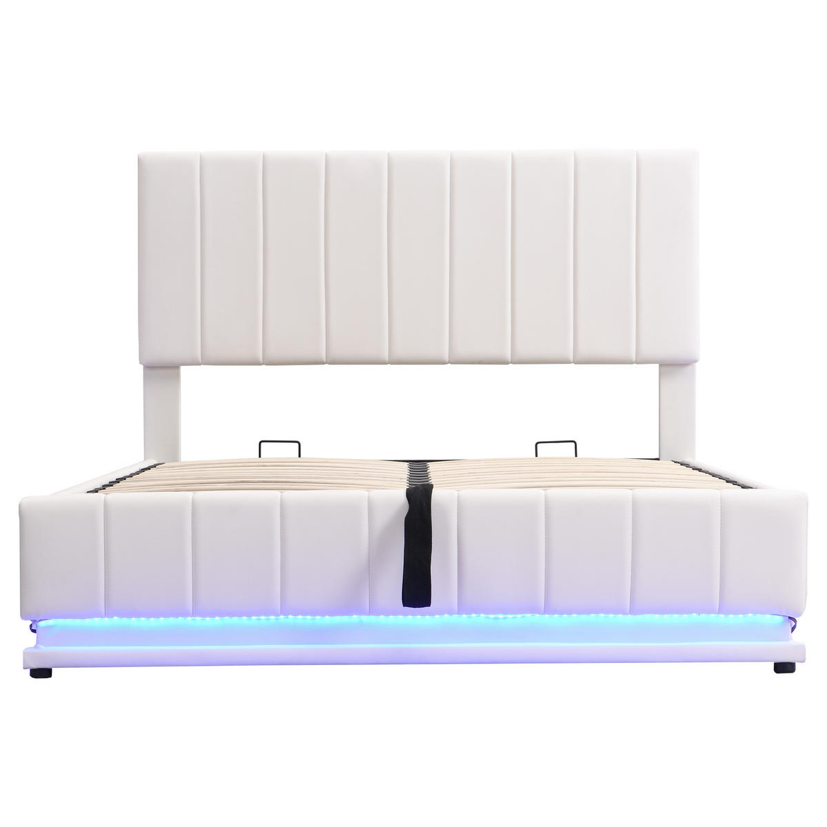 POLSTERBETT 140/200 cm mit LED-Streifen und Stauraum, Weiß, Doppelbett - Weiß, Textil (140/200cm) - OKWISH