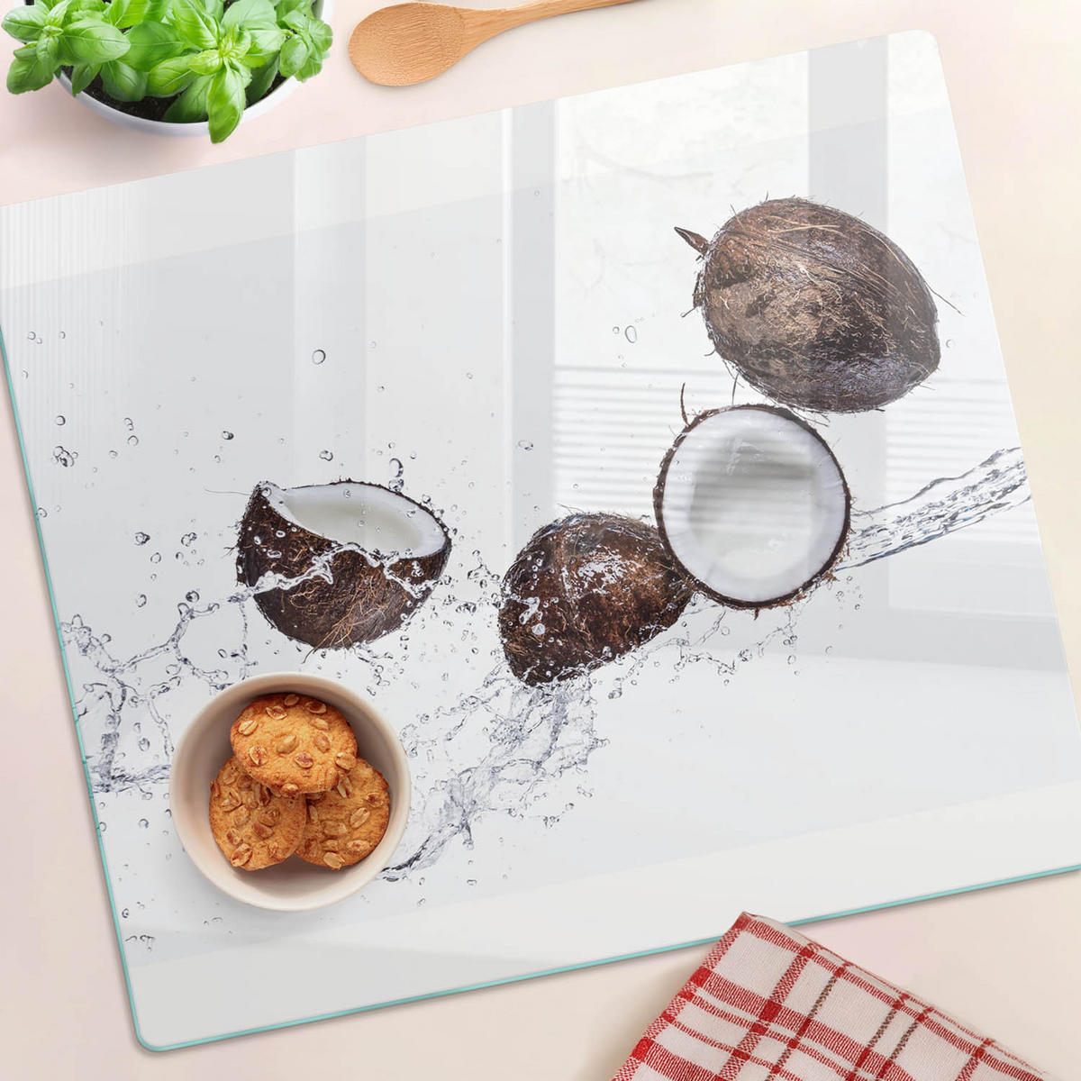 GLASPLATTE 60x52 cm Kokosnuss mit Wasser - Braun, Glas (60/0.4/52cm) - TULUP