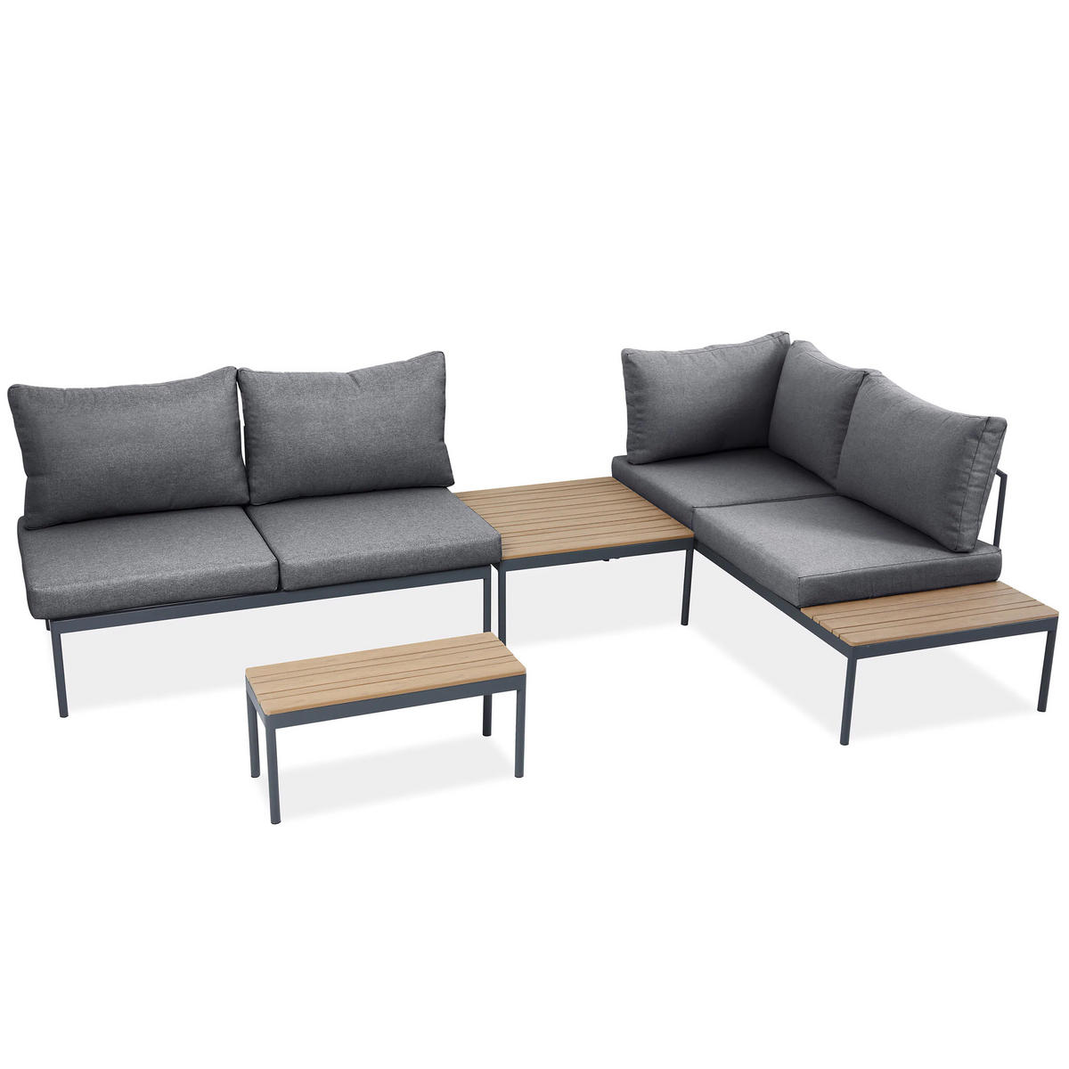 GARTENSET Livorno, modulare Bauweise , mit Ecksofa und Kaffeetisch, Metallrahmen, Dunkelgrau - Dunkelgrau, Metall - Beautysofa