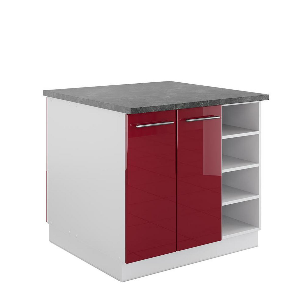 KÜCHENINSEL Fame-Line Bordeaux Hochglanz/Weiß 90 cm ohne Arbeitsplatte - Bordeaux/Weiß, Holzwerkstoff (90/82/82cm) - Vicco