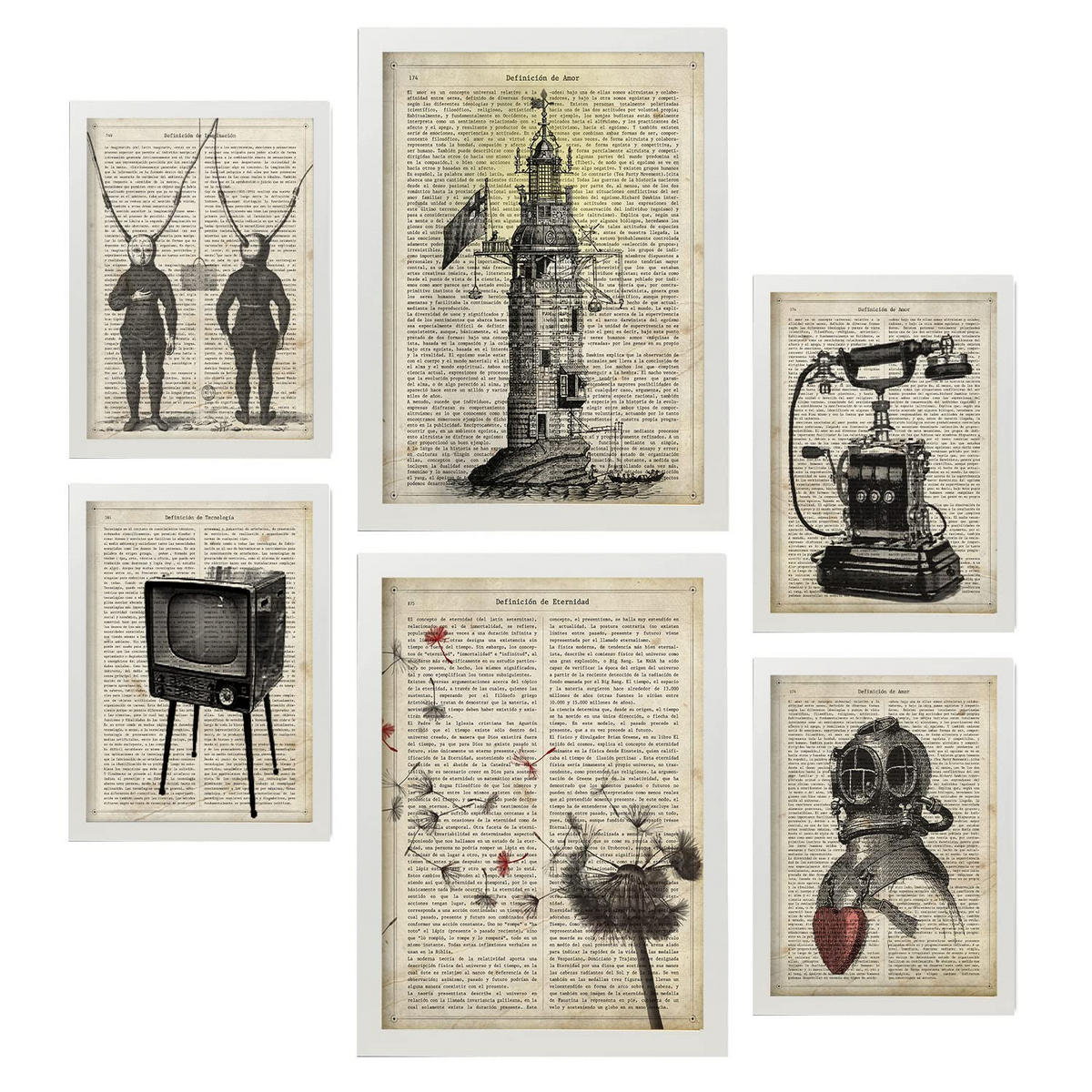 POSTER Set Mit 6 Vintage-Ästhetik Größe A3 & A4 Weißer Rahmen - Weiß, Papier (29.7/1cm) - Nacnic