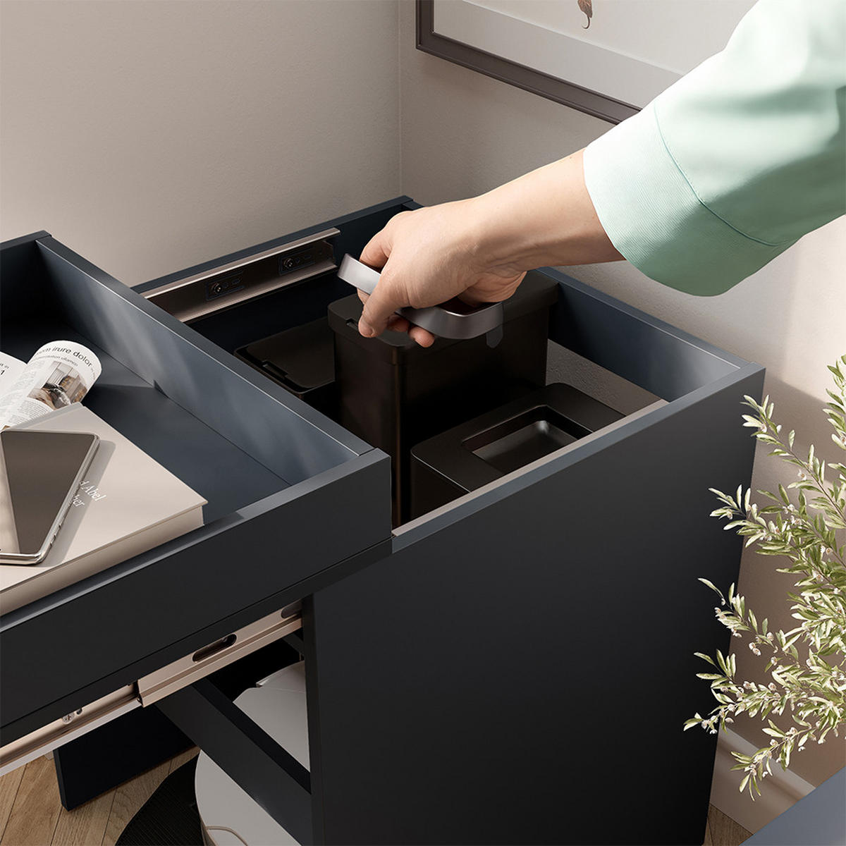 SAUGROBOTERSCHRANK Dustin Anthrazit 50 x 67.5 cm mit 1 Tür - Anthrazit, Holzwerkstoff (50/67.5/50cm) - Vicco