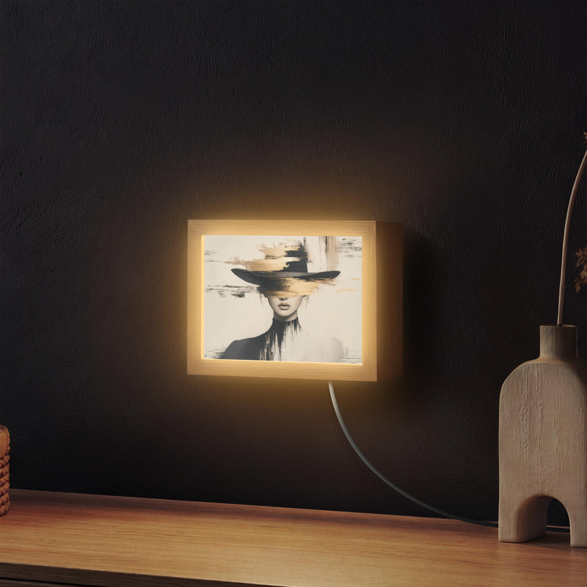 NÁSTĚNNÁ LAMPA Žena - klobouk - barva 20x15 cm - krémová, kompozitní dřevo (20/15/8cm) - OnlyWow