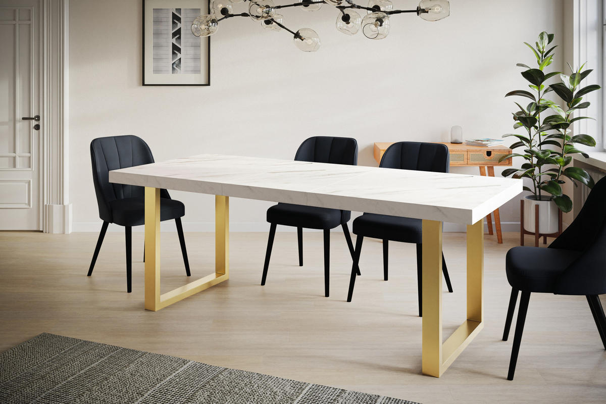 ESSZIMMERTISCH LOFT-U, ausziehbarer Tisch 140-240X80X77 cm, Farbe: MARMUR, mit Metallbeinen in Farbe Gold - Goldfarben/Hellgrau, Holzwerkstoff (140/80/77cm) - Alpi-Möbel
