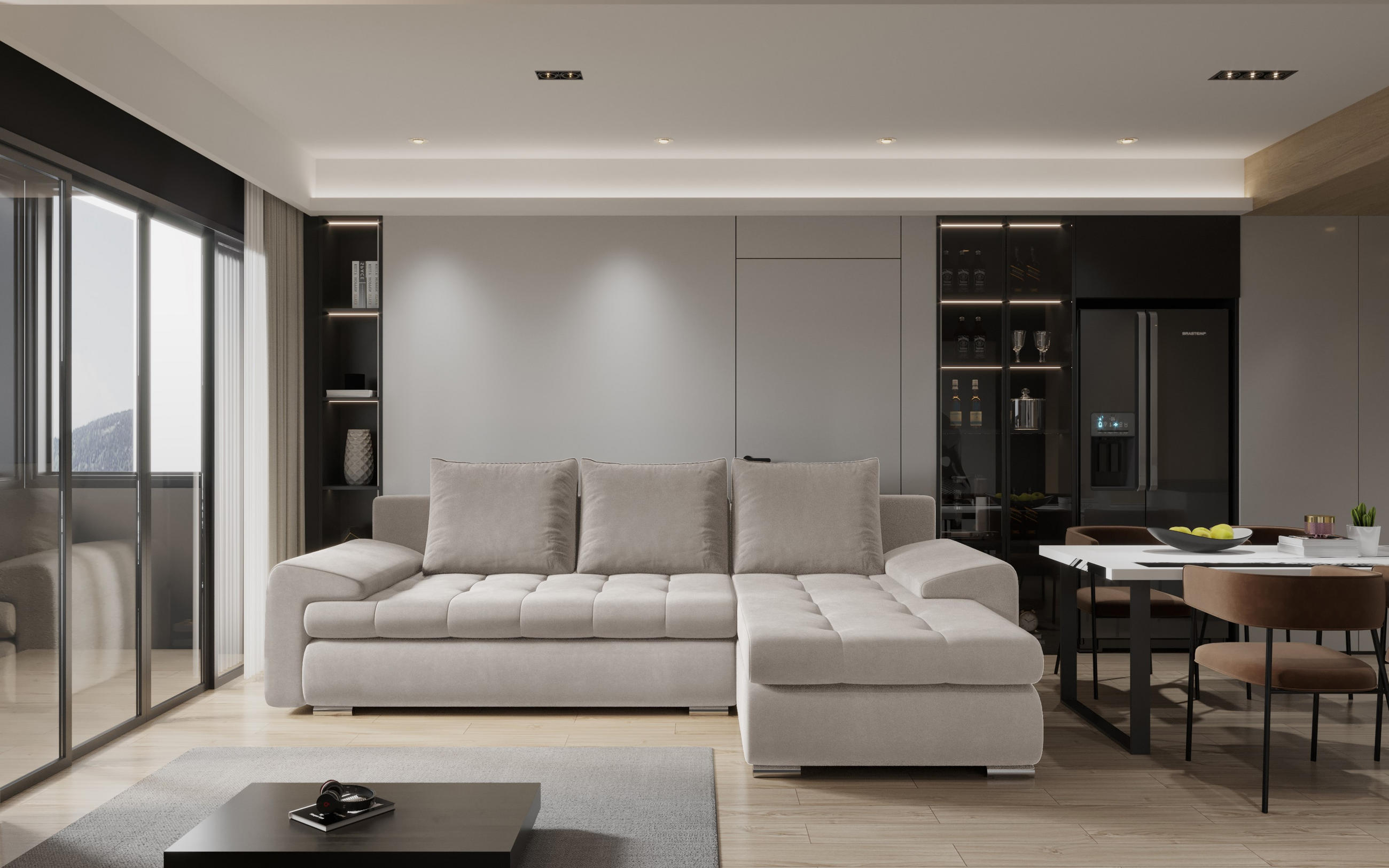 ECKSOFA TOMI Castel KaltesBeige Rechts - Ecru, Holz (237/150cm) - Kaiser Möbel