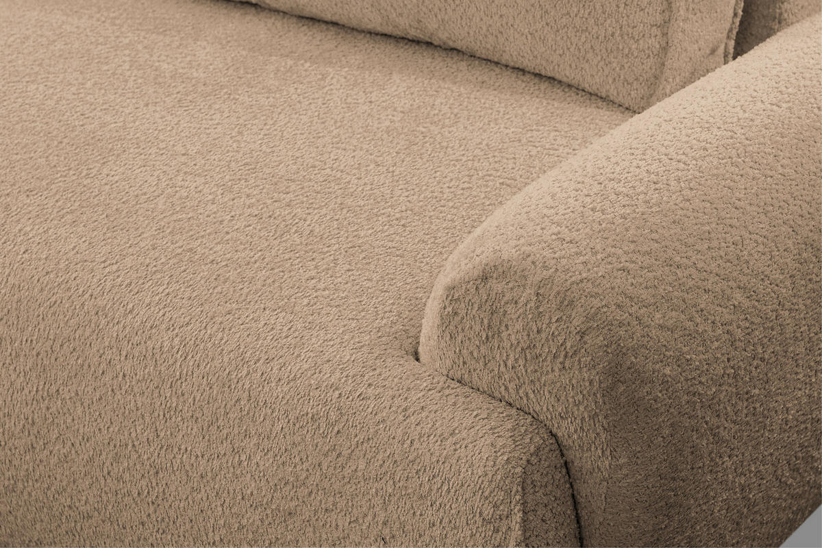 ECKSOFA Moon in L-Form mit Schlaffunktion und Bettkasten, Farbe: Hellbraun, Bouclé-Stoff, Ottomane Links - Hellbraun, Textil (136/260cm) - VENASI MÖBEL