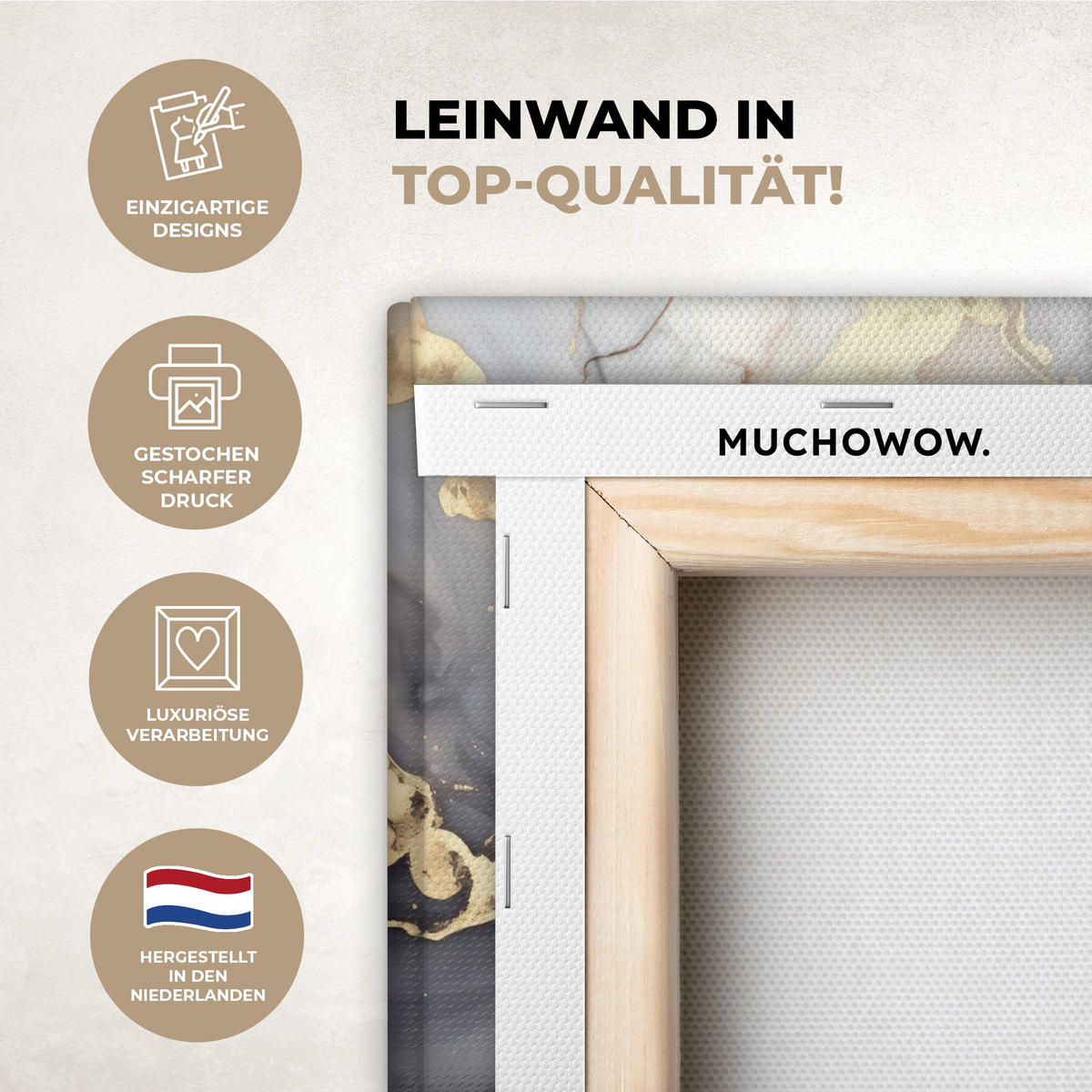 LEINWANDBILD Marmor - Schwarz - Gold - Weiß Deko Wohnzimmer 20x30 cm - Dunkelgrau, Textil (20/30cm) - MuchoWow