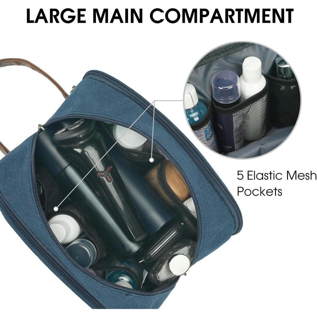 KULTURTASCHE Herren Blau Canvas/Veganes Leder 25 cm - Blau, Textil (5/2/5cm)