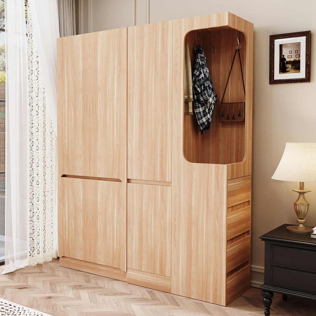 KLEIDERSCHRANK 140/170/40 cm Weiß aus Kiefernholz mit Schubladen - Nussbaumfarben, Holzwerkstoff (40/170/140cm) - OKMYHOME