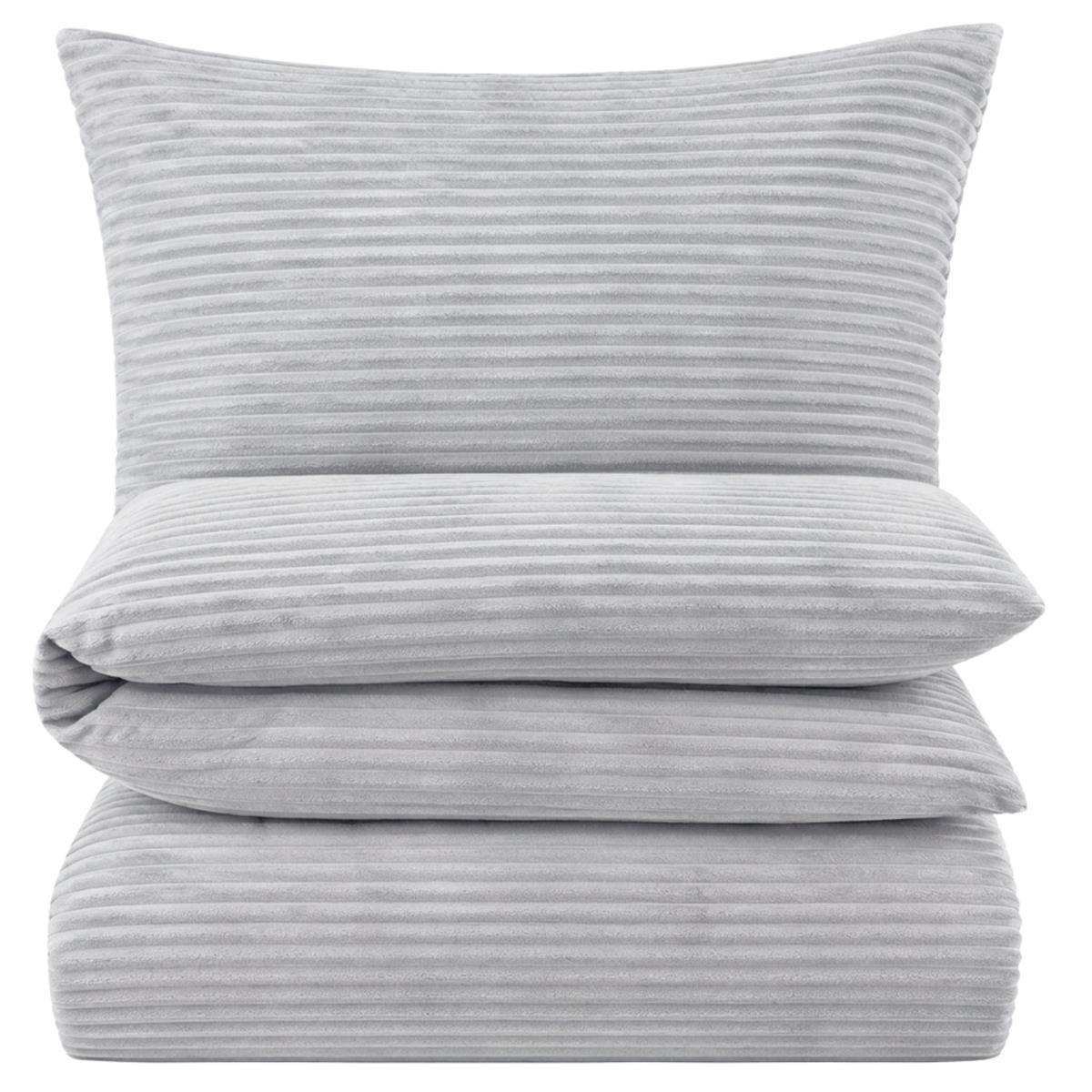 WINTER-BETTWÄSCHE 135x200 Cashmere Touch - Warme Plüsch Rip Cord Kuschelbettwäsche - Grau - Grau, Textil (135/200cm) - Carpe Sonno
