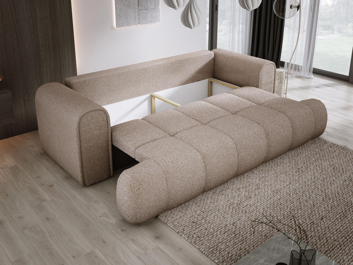 SOFA COCO SCHLAFSOFA mit Bettfunktion, Anthology Stoffbezug, 2-Sitzer, freistehend, Größe: 250x105x90 cm, Beige - Cappuccino, Holz/Textil (250/90/105cm) - DomoHome