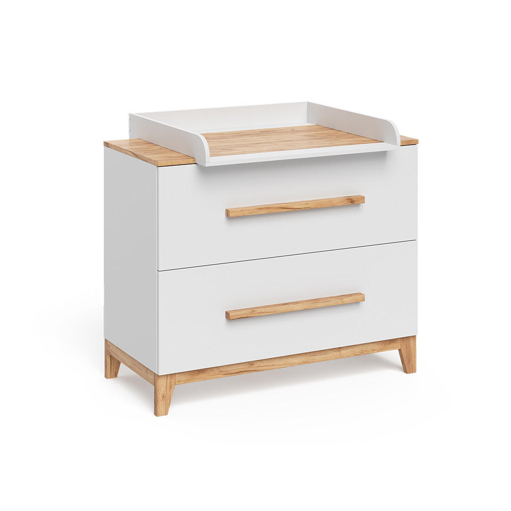 WICKELKOMMODE Malia Weiß/Artisan 108 x 98 cm mit 2 Schubladen - Hellgrau/Weiß, Holzwerkstoff (108/98/70cm) - VitaliSpa