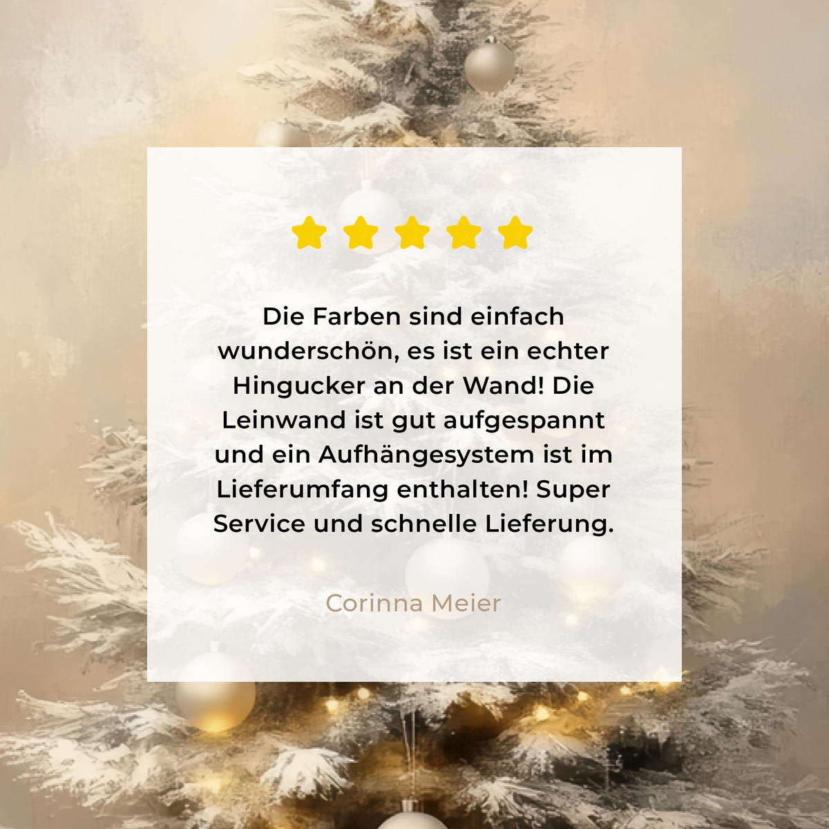 LEINWANDBILD Weihnachten - Weihnachtsbaum - Schnee - Kunst Wohnzimmer 120x80 cm - Champagner, Textil (120/80cm) - MuchoWow