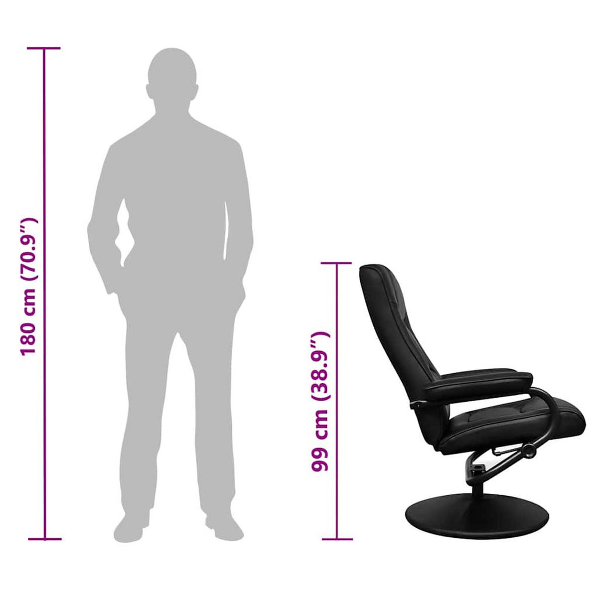 RELAXSESSELSET 66,5/75/99 cm, Liegesessel bis 110 kg, Schwarz - Schwarz, Leder (75/85/66.5cm) - vidaXL