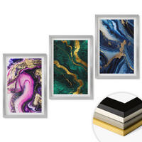 WANDBILDER 3er Set - 40x60 cm Silberner Rahmen - Abstrakte rosagrüne Muster - Silberfarben, Kunststoff (40/60cm) - ArtPrintCave