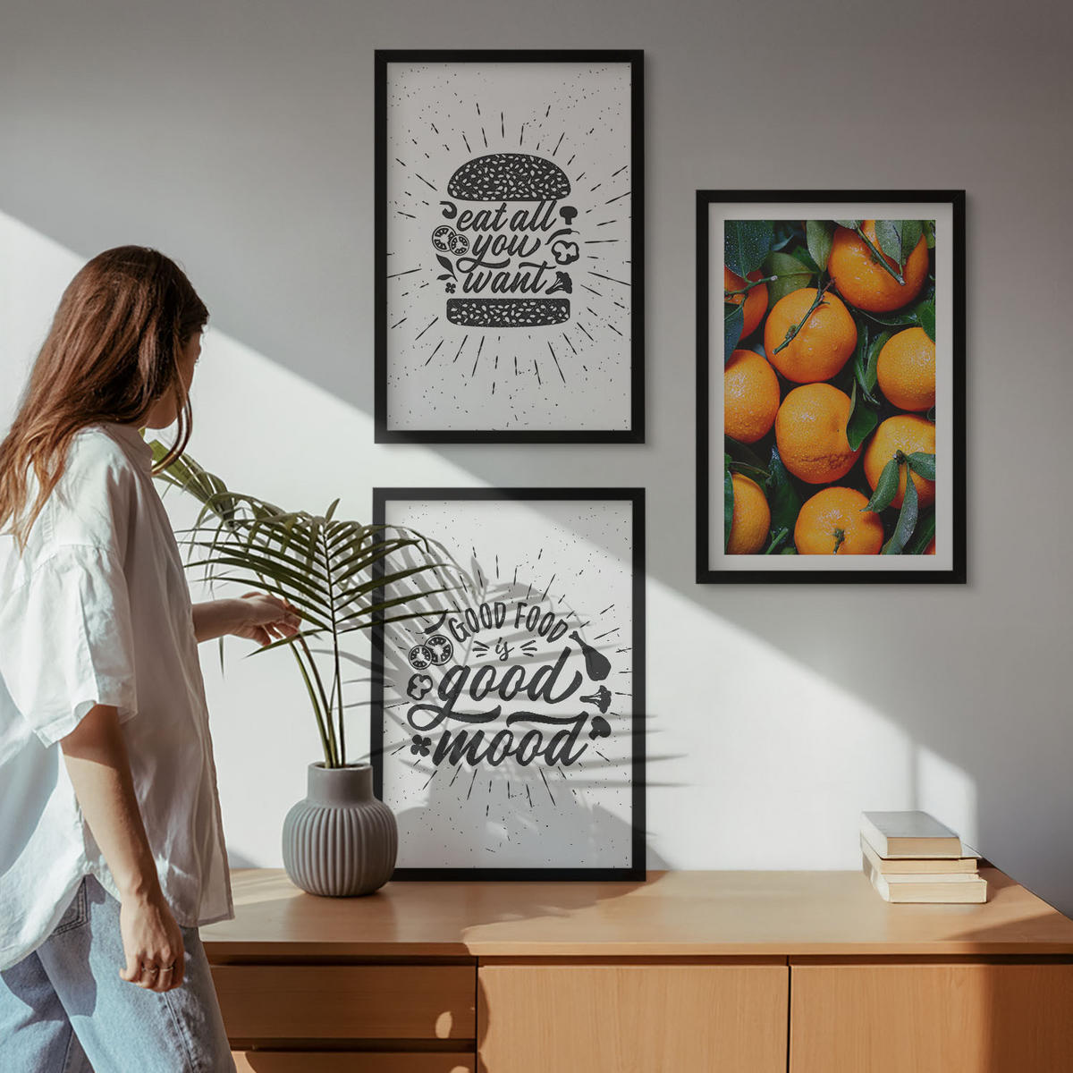 WANDBILDER 3er-Set - 40x60 cm Schwarzer Rahmen - Juicy Oranges Kitchen - Schwarz, Kunststoff (40/60cm) - ArtPrintCave