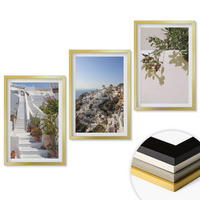 WANDBILDER 3er Set - 40x60 cm Goldrahmen - Weiße Treppe mit Blick auf Santorini - Goldfarben, Kunststoff (40/60cm) - ArtPrintCave