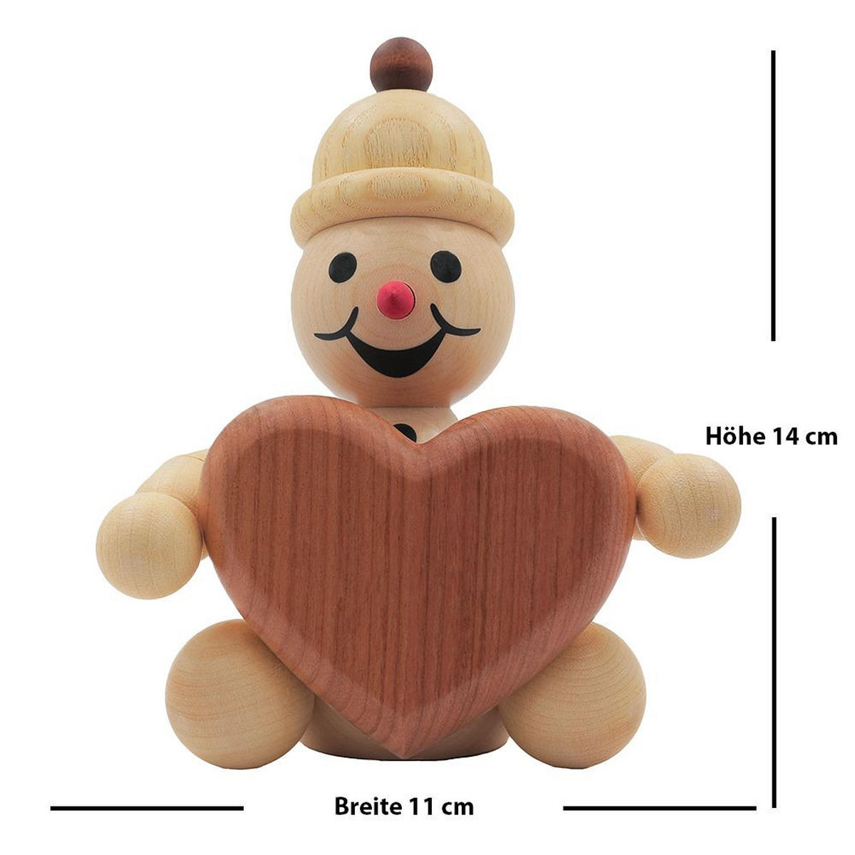 HOLZFIGUR Schneemann Junior mit Herz 14 cm - Multicolor, Holz (11/1/0.1cm)