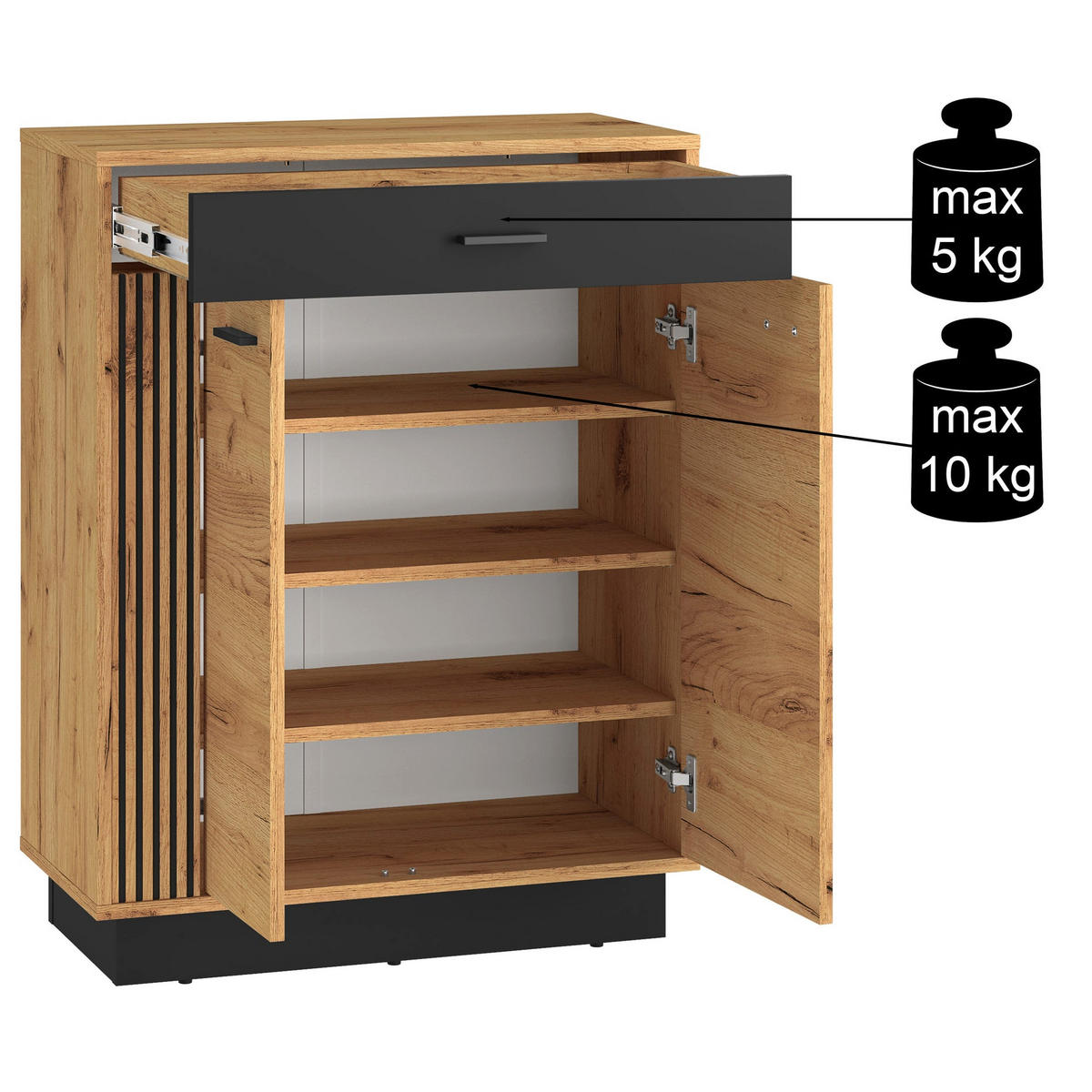SIDEBOARD Vasco Eiche 70 cm - Eichefarben, Holzwerkstoff (70/90.9/33.4cm) - Homebook