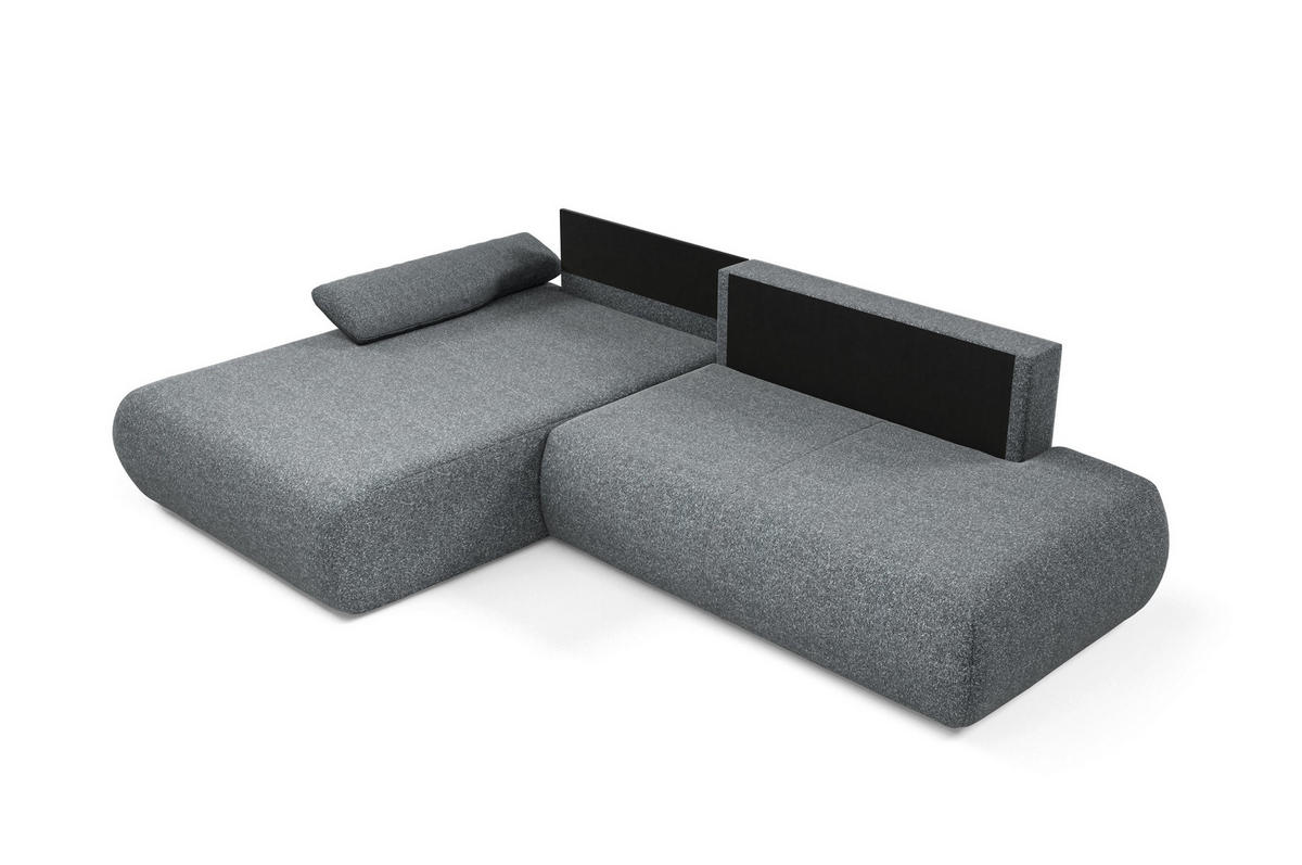 ECKSOFA DELTA L-S Grau Geflochtener Stoff mit Schlaffunktion - Grau, Holz (286/173.5cm) - MASSENO