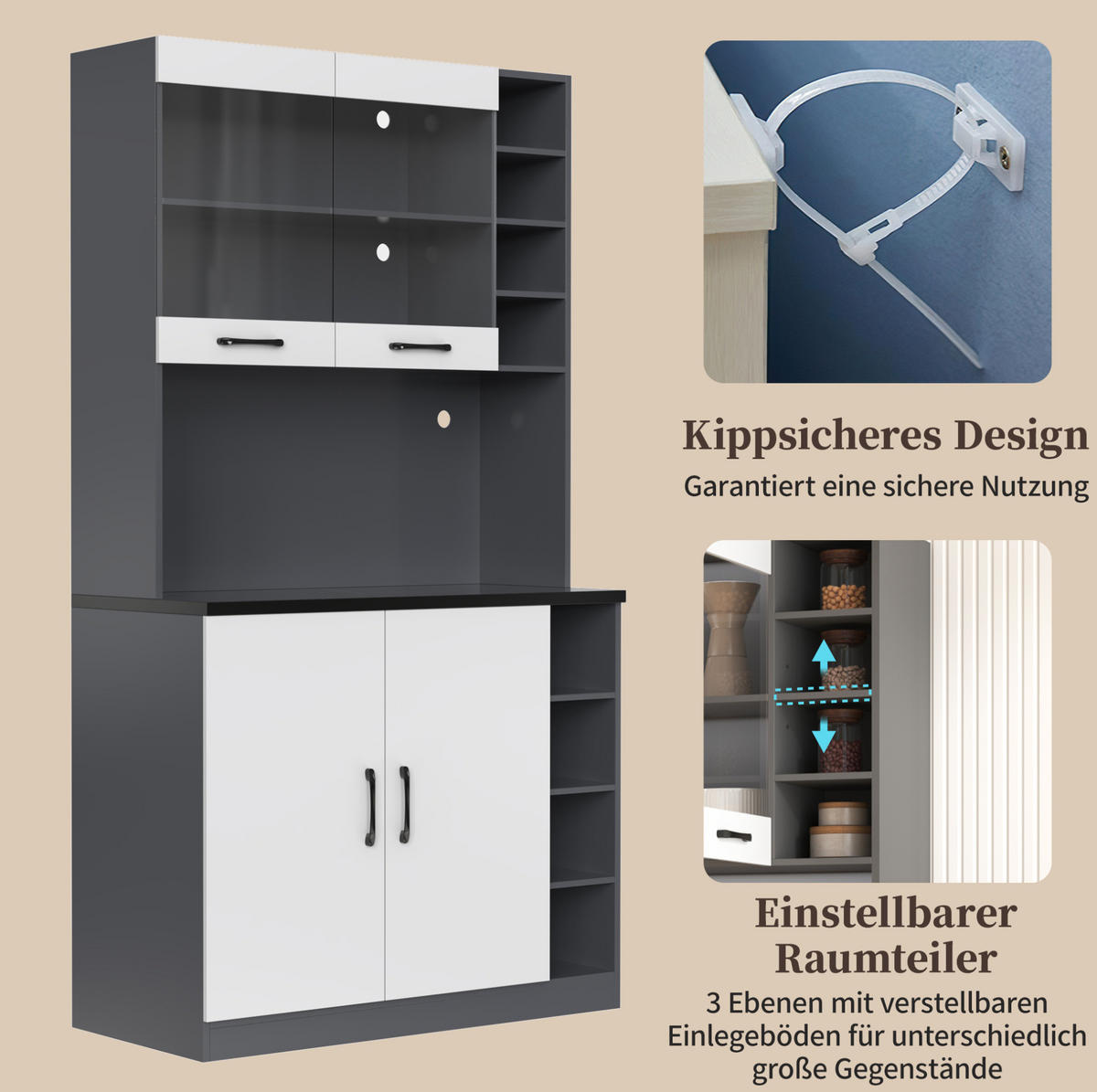 BUFFET 100/47/187 cm grau/weiß aus MDF mit LED-Beleuchtung - Weiß, Holzwerkstoff (100/187/47cm) - OKWISH