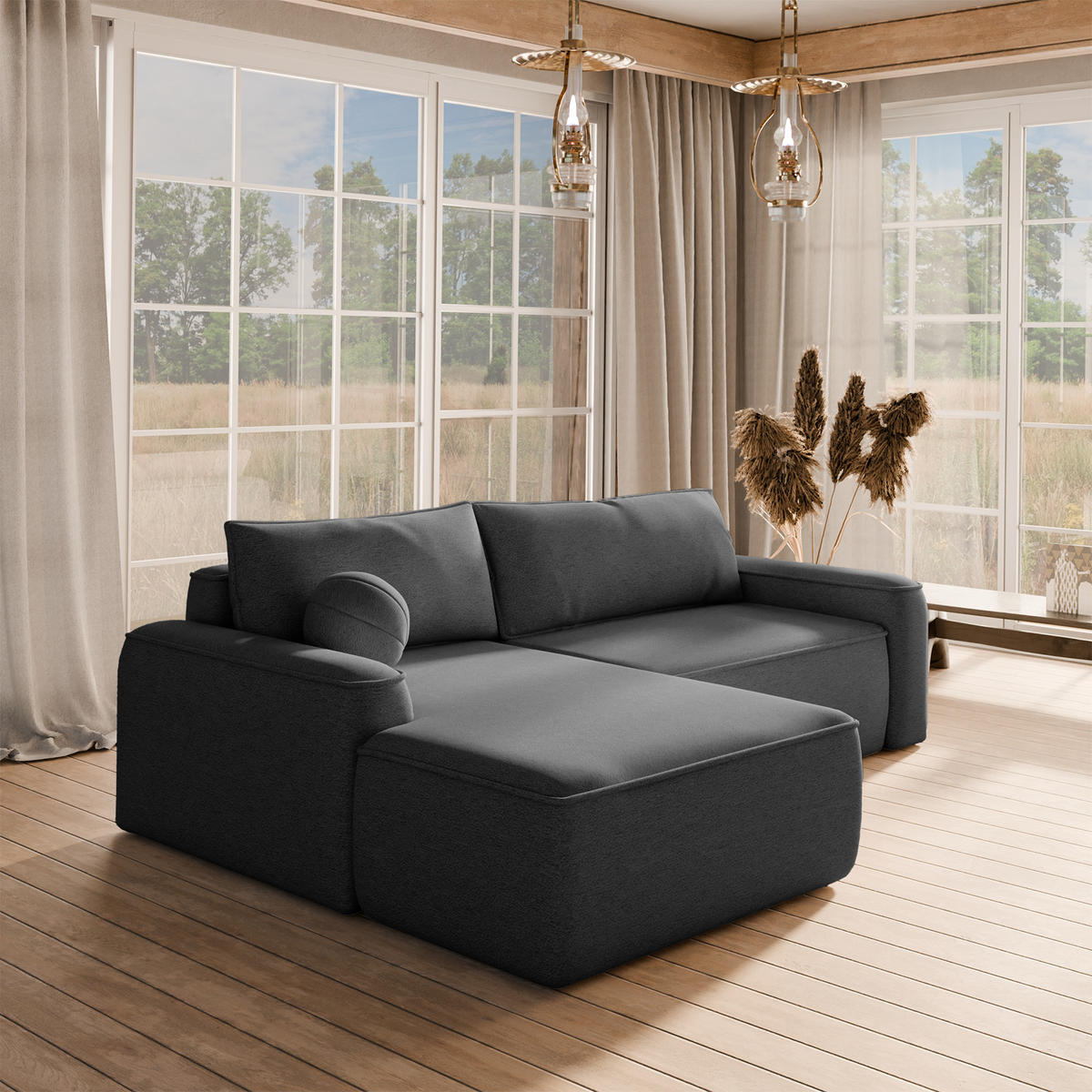 ECKSOFA OTATTI mit Schlaffunktion, Graphit - Dunkelgrau, Textil (245/160cm) - Fedve