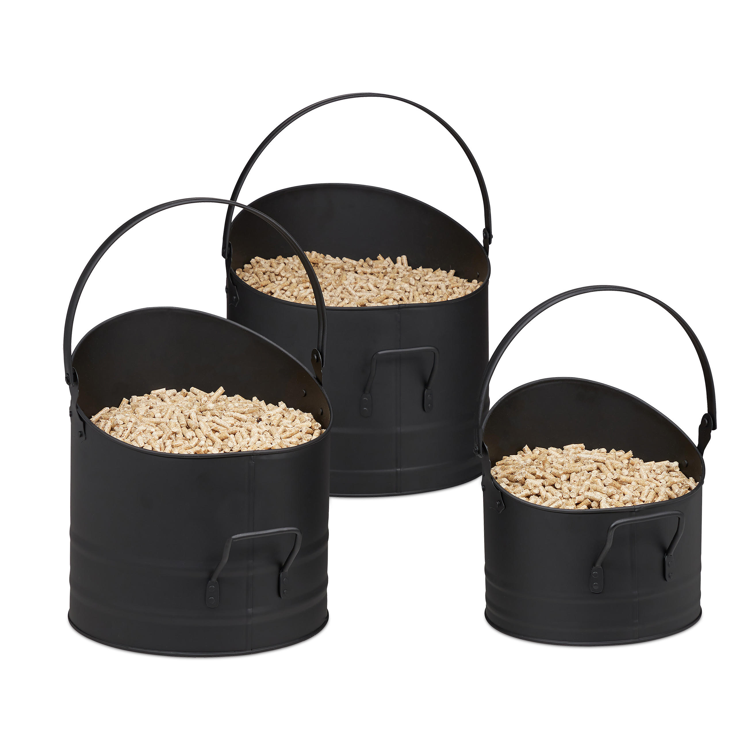 3XPELLETEIMER - Schwarz, Metall (32/30/34cm) - Relaxdays
