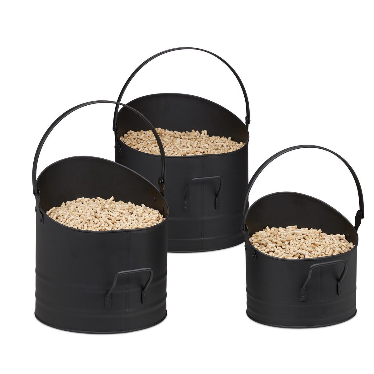 3XPELLETEIMER - Schwarz, Metall (32/30/34cm) - Relaxdays
