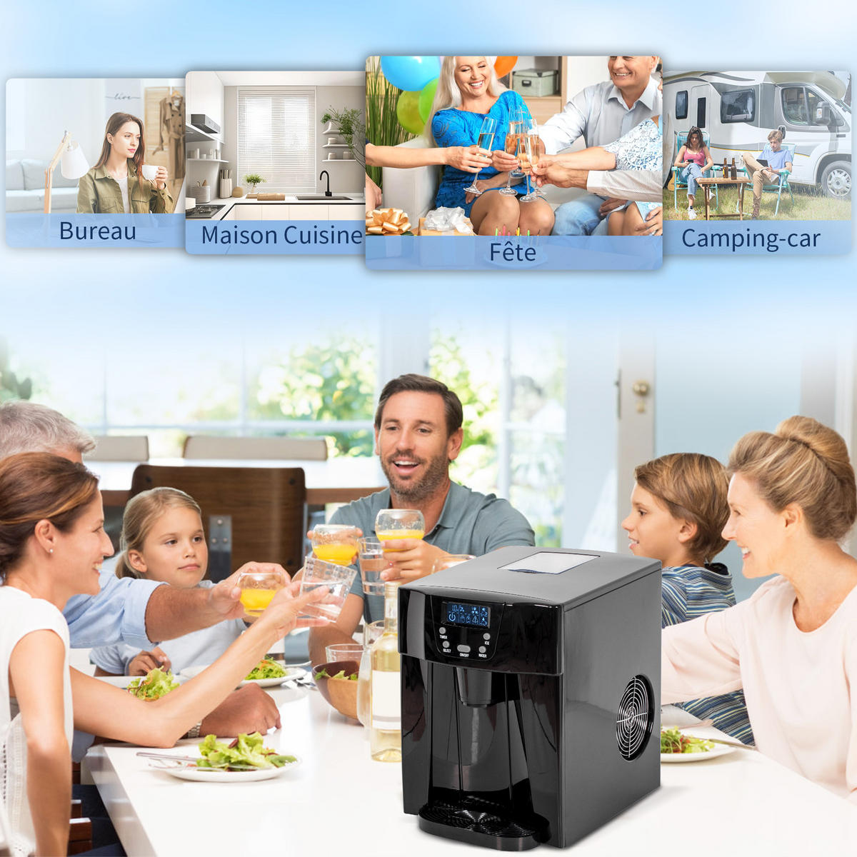 EISMASCHINE DE-17462 mit Wasserspender und LCD-Display Schwarz - Schwarz, Kunststoff (25.2/36.3/38.9cm) - ComfortXL