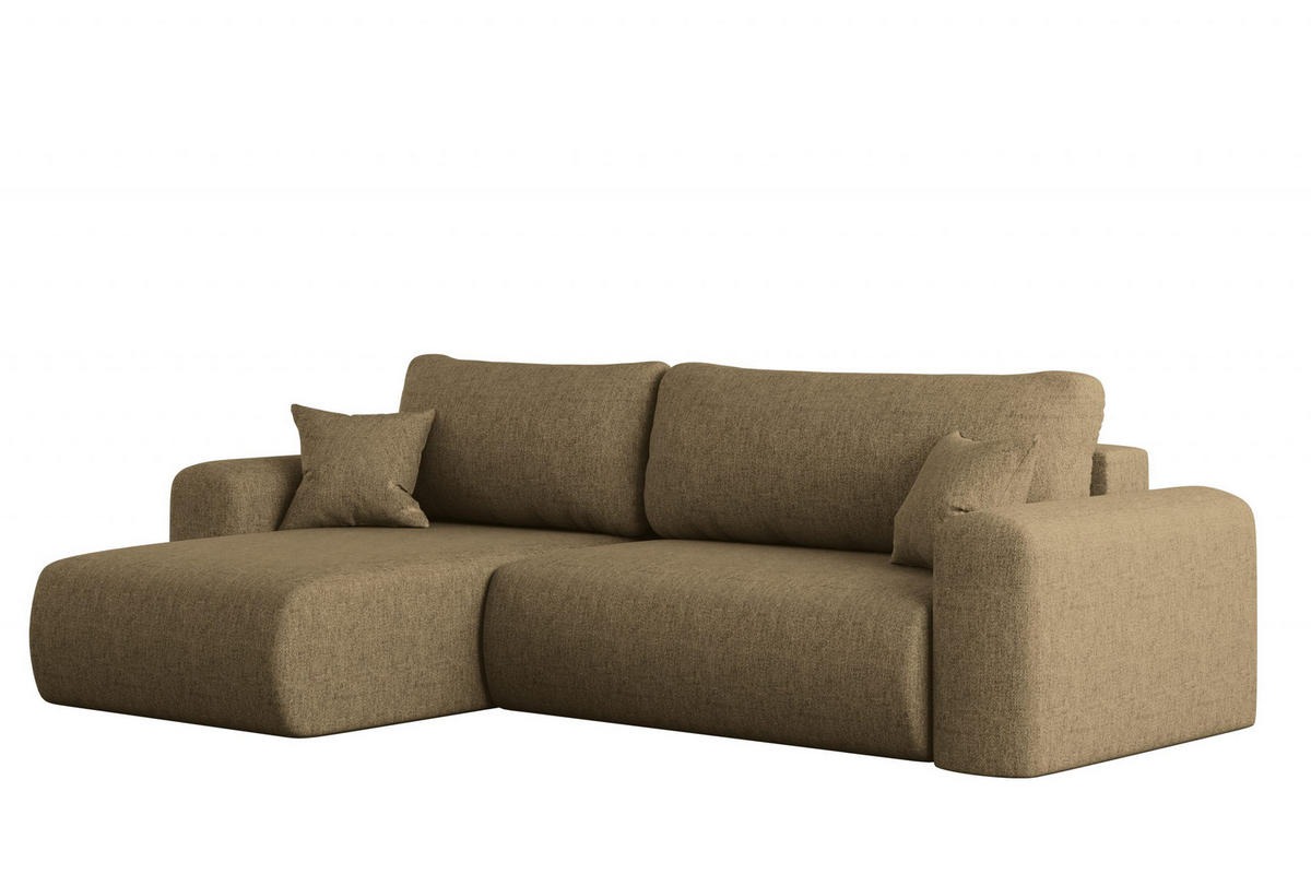 ECKSOFA Mit Schlaffunktion Und Bettkasten L-förmiges Sofa Capri Stoff Verita Links Hellbraun - Hellbraun, Holz (145/272cm) - Kaiser Möbel