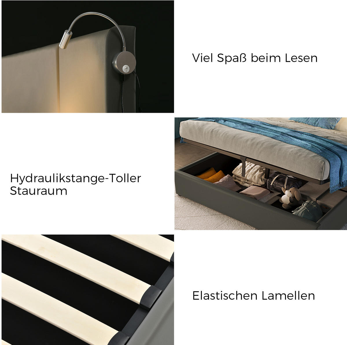 POLSTERBETT 160/200 cm Grau aus PU mit Bettkasten - Grau, Kunststoff (160/200cm) - OKMYHOME