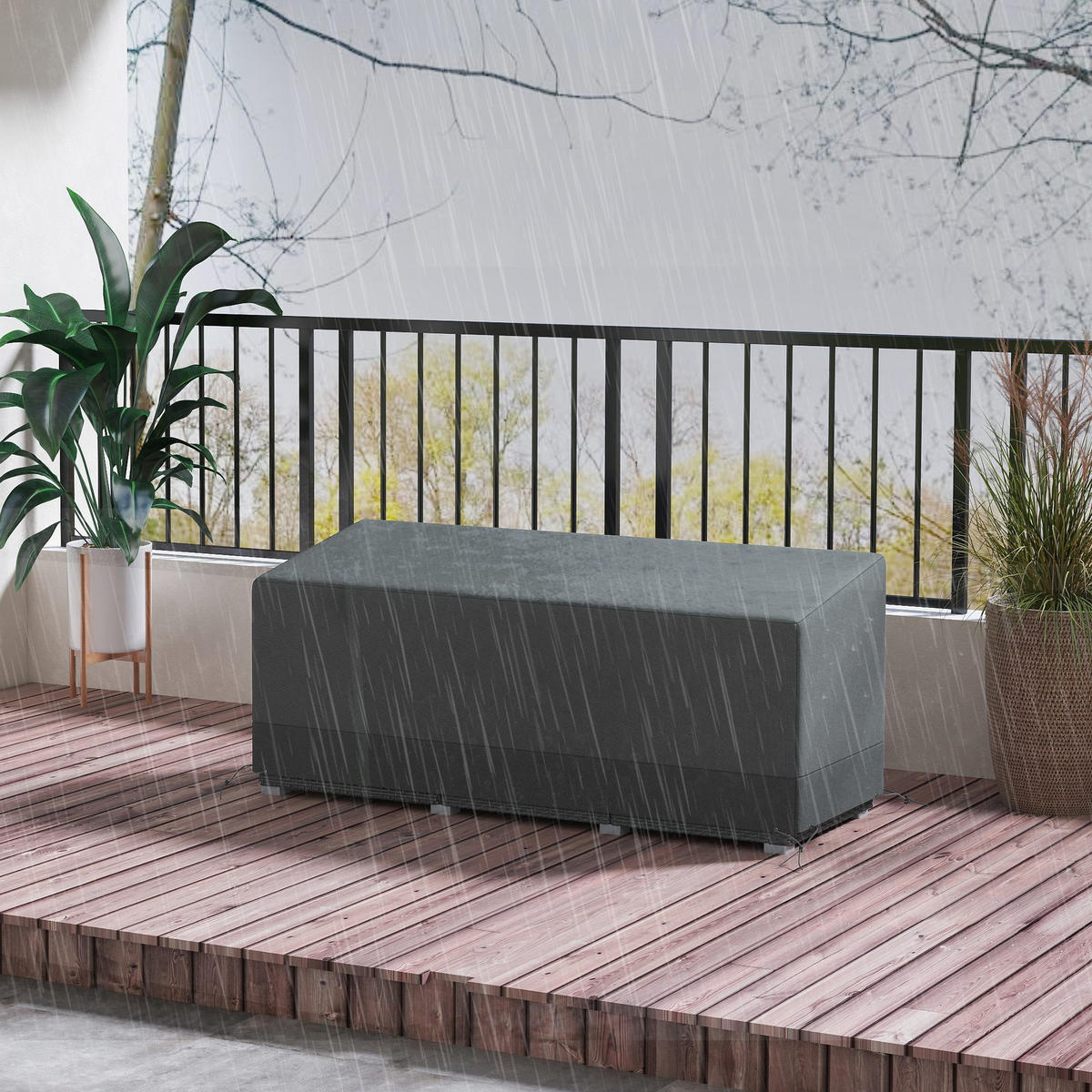 SCHUTZHÜLLE für Gartenmöbel Winterfest Wasserdicht Abdeckung Anti-UV Abdeckplane - Hellgrau, Textil (72/76/190.5cm) - Outsunny