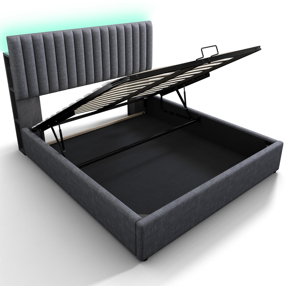 POLSTERBETT 140/200 cm Grau LED-App-Control mit Stauraum & verstellbarem Kopfteil - Grau, Textil (140/200cm) - OKWISH