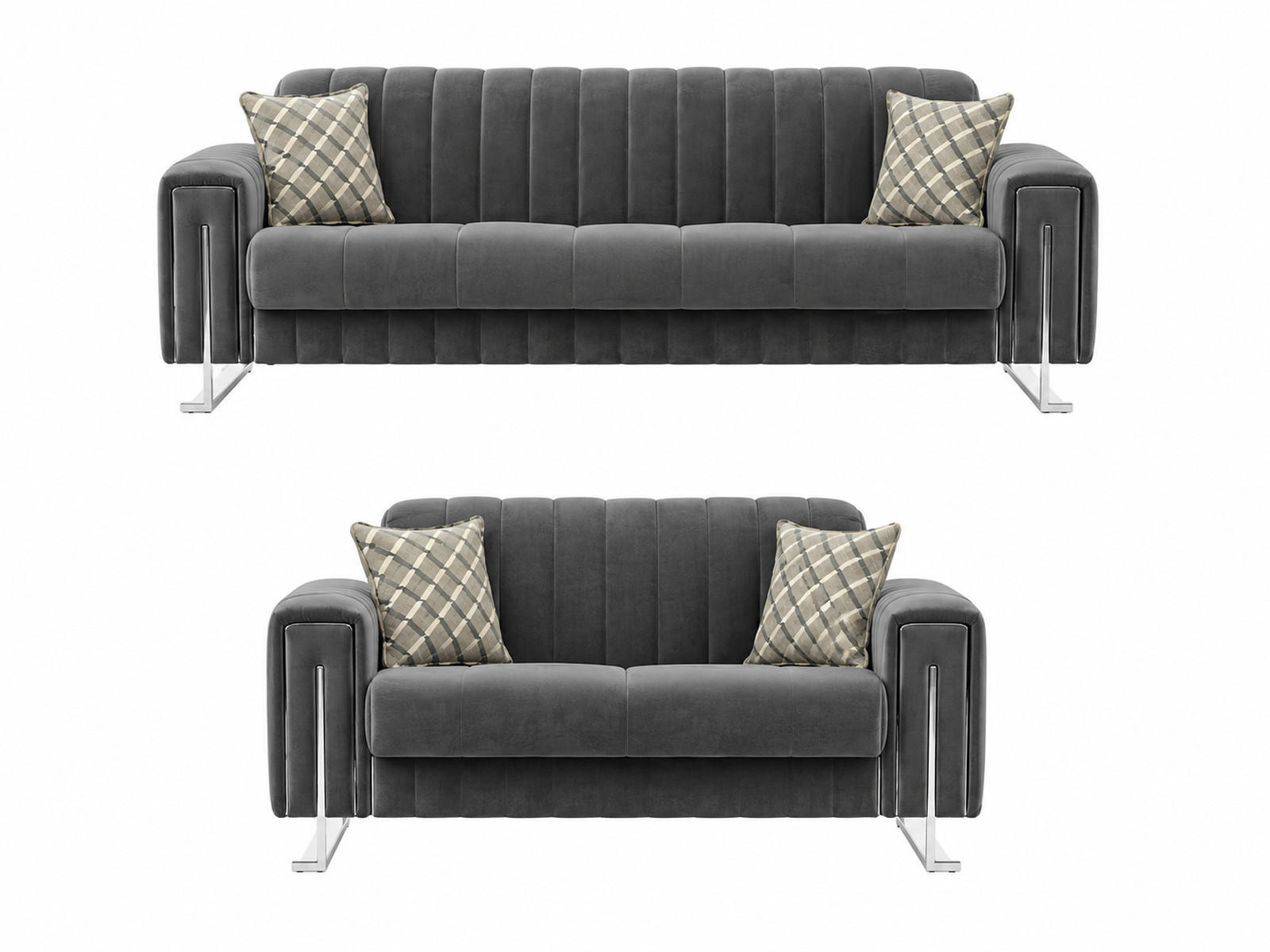 SITZGARNITUR Kochi, Grau Stellvariante 3+2 - Grau, Holzwerkstoff/Metall (243/85/95cm)