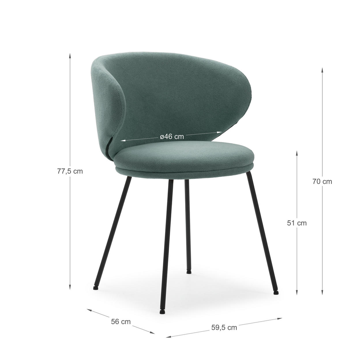 STÜHLEN (Set aus 2) aus stoff mit schwarzen metallbeinen - rush 60/58/51 cm - Grün, Textil (58/51/60cm) - Calicosy