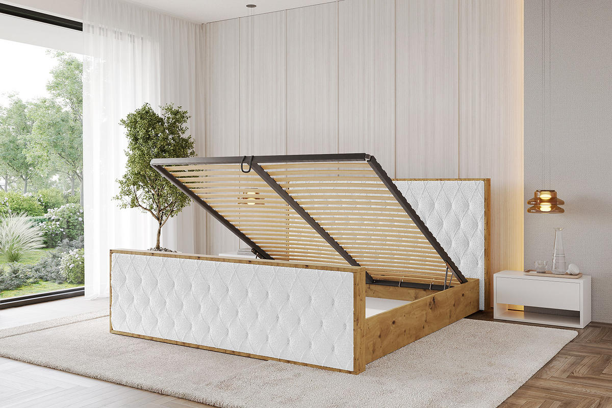 POLSTERBETT mit Bettkasten, Fußteil und Lattenrost, Boxbett ohne Matratze - ENZO5-Z 180x200 Weiß - Weiß, Holzwerkstoff/Textil (180/200cm) - ALTDECOR