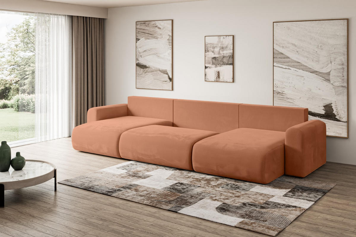 WOHNLANDSCHAFT mit Schlaffunktion und Bettkasten ORRO-U - 362x145x83 cm Koralle Velours - Koralle/Schwarz, Holzwerkstoff/Kunststoff (362/83/145cm) - ALTDECOR