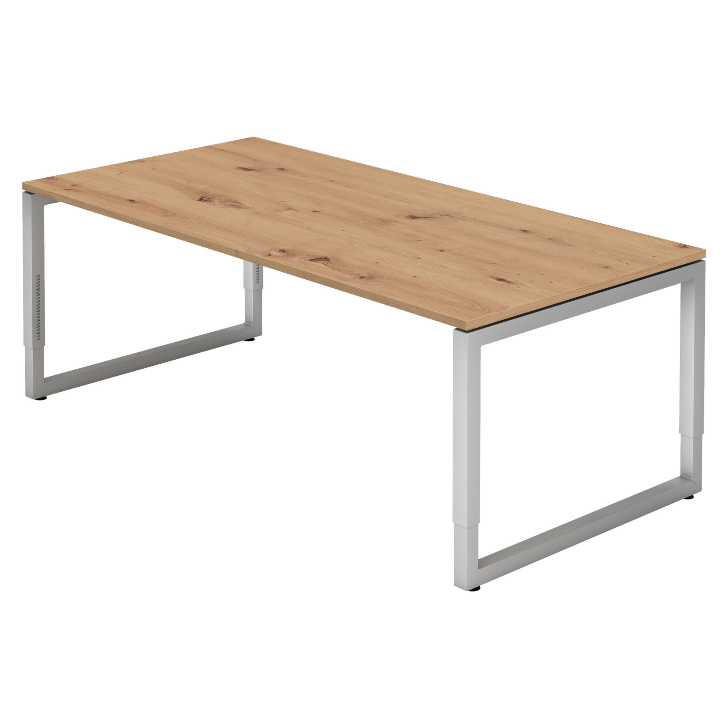 SCHREIBTISCH Serie-R 100/200/74 cm in Wildeiche/Silberfarben - Wildeiche/Silberfarben, Holzwerkstoff (100/200/74cm) - bümö
