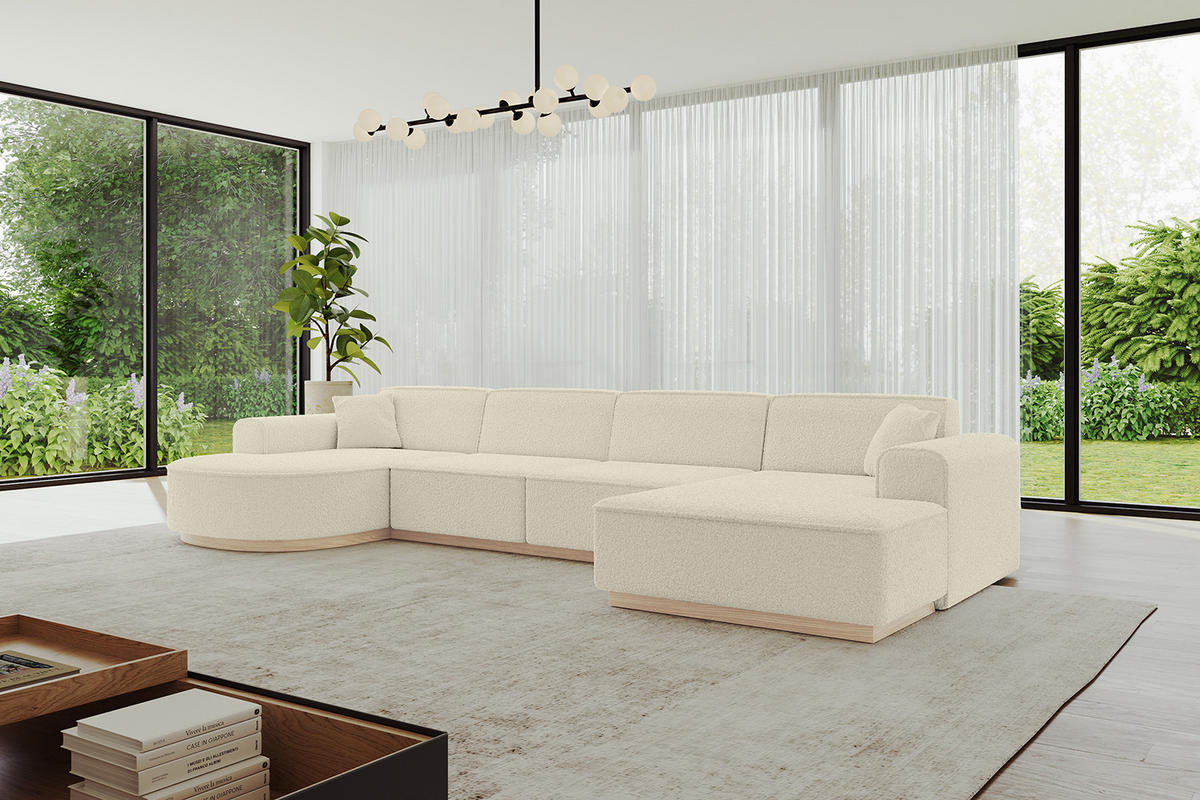 WOHNLANDSCHAFT ARRIO-U2 303x171x83 cm Beige - Hellbraun/Creme, Holzwerkstoff/Textil (388/83/171cm) - ALTDECOR