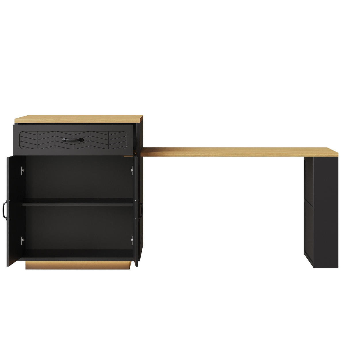 KÜCHENINSEL 80/70/95,5 cm schwarz aus MDF mit Ausziehtisch - Schwarz, Holzwerkstoff (80/95.5/70cm) - OKWISH