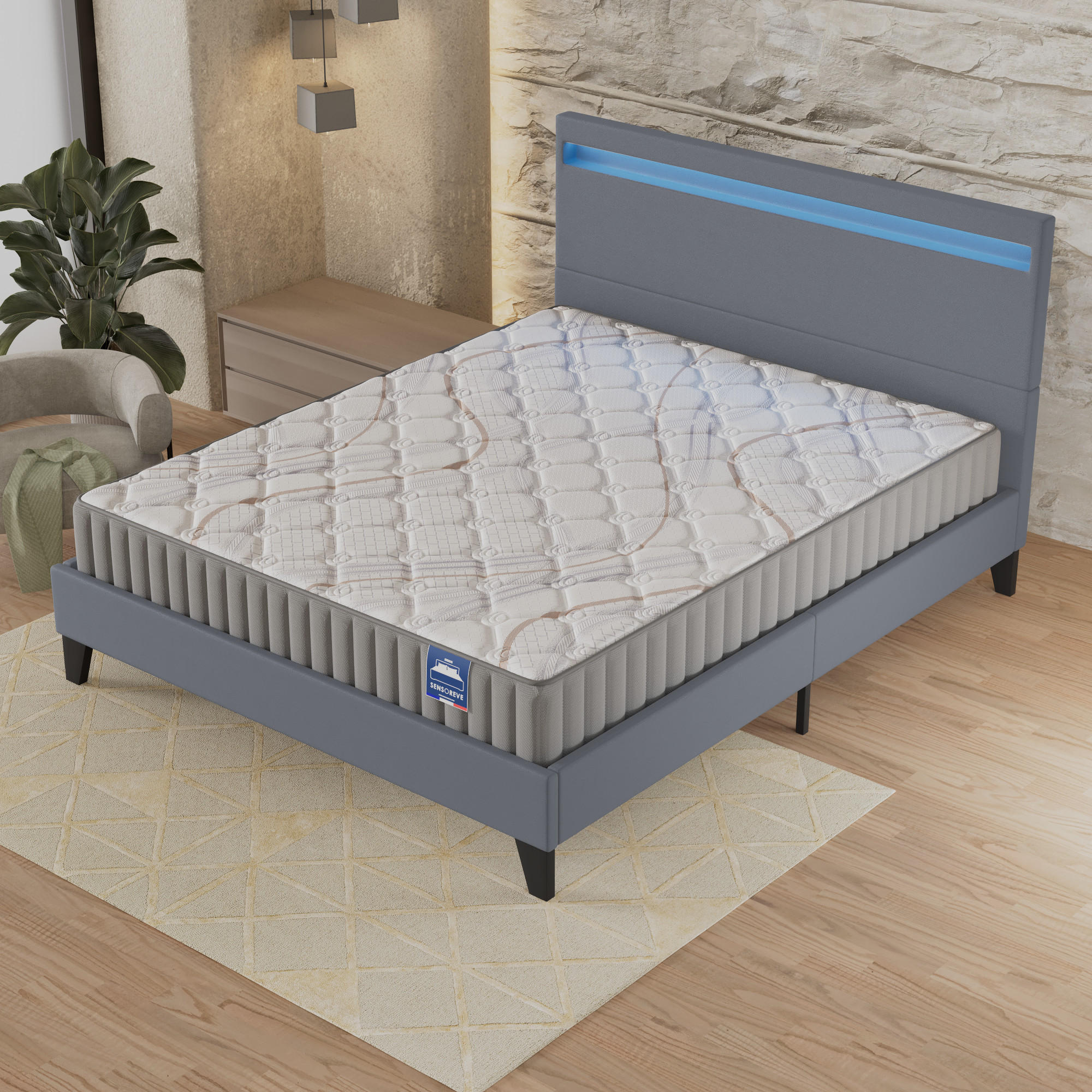 POLSTERBETT und MATRATZE - 120 x 190 cm - Latexschaum - 16cm dick - Grau, Naturmaterialien/Holz (120/190cm) - November Sleep