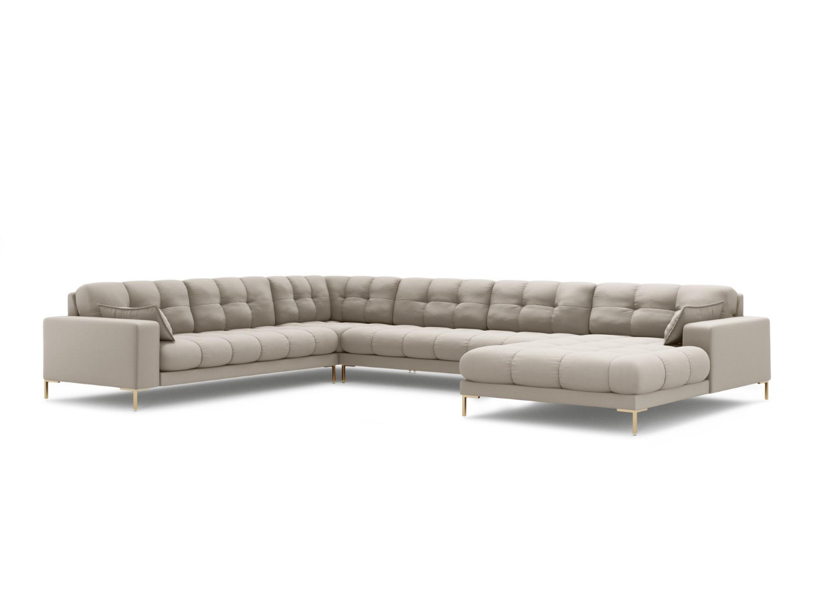 PANORAMASOFA links Mamaia aus strukturiertem Stoff beige 7 Sitzplätze - Beige, Textil (256/75/327cm) - Micadoni