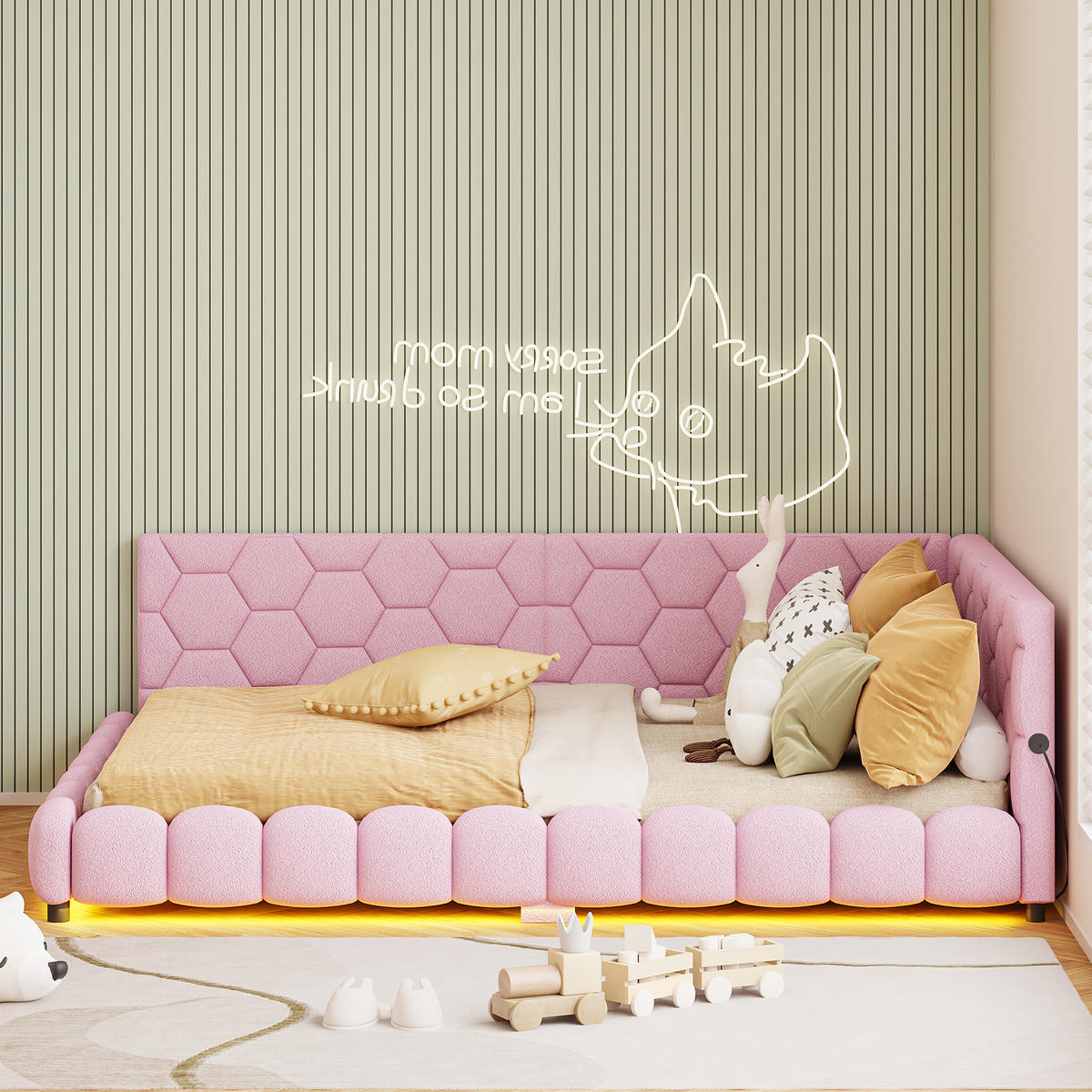 POLSTERBETT 140x200 cm LED USB Lattenrost gepolstert rosa - Rosa, Holz (140/200cm) - Fortuna Lai