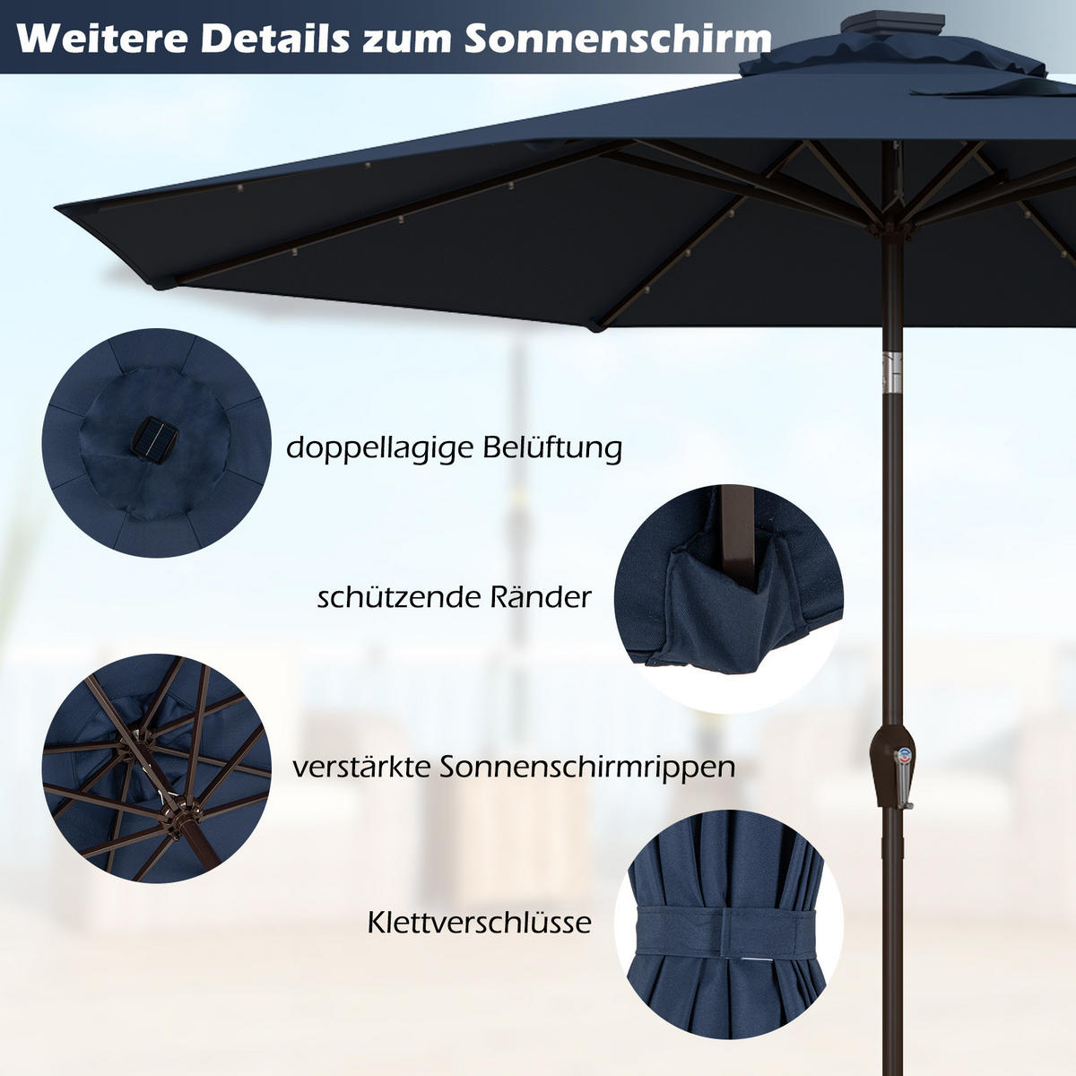 PATIO-SCHIRM Marineblau - Dunkelblau, Kunststoff (300/300cm) - COSTWAY