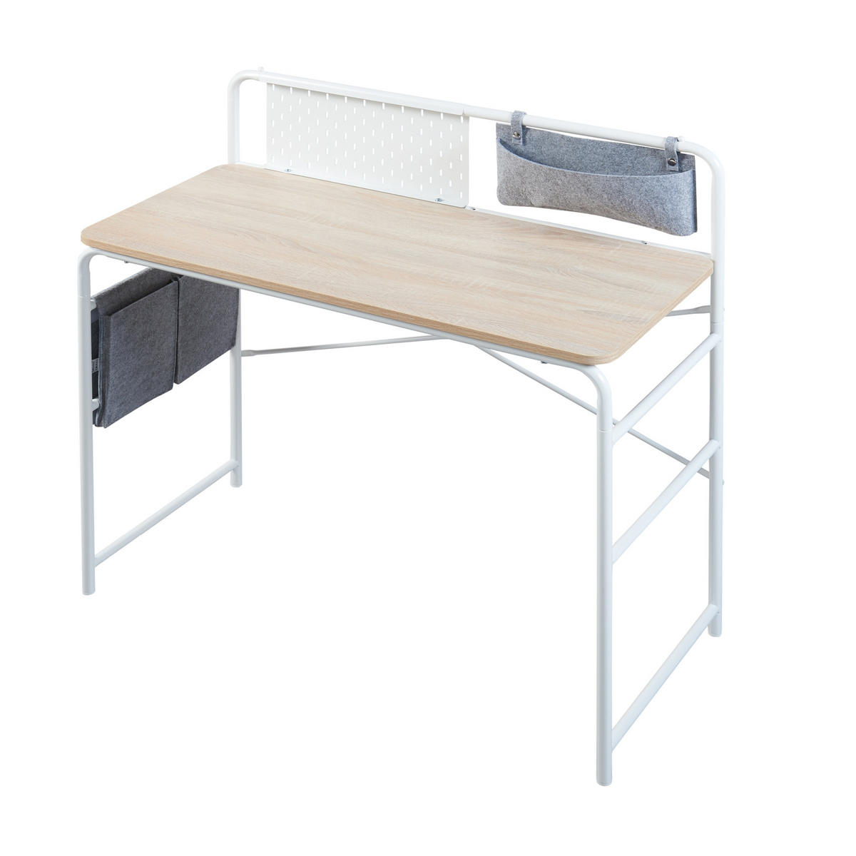 SCHREIBTISCH Dyrøy - Eichefarben/Weiß, Metall (46/98/98cm) - [en.casa]