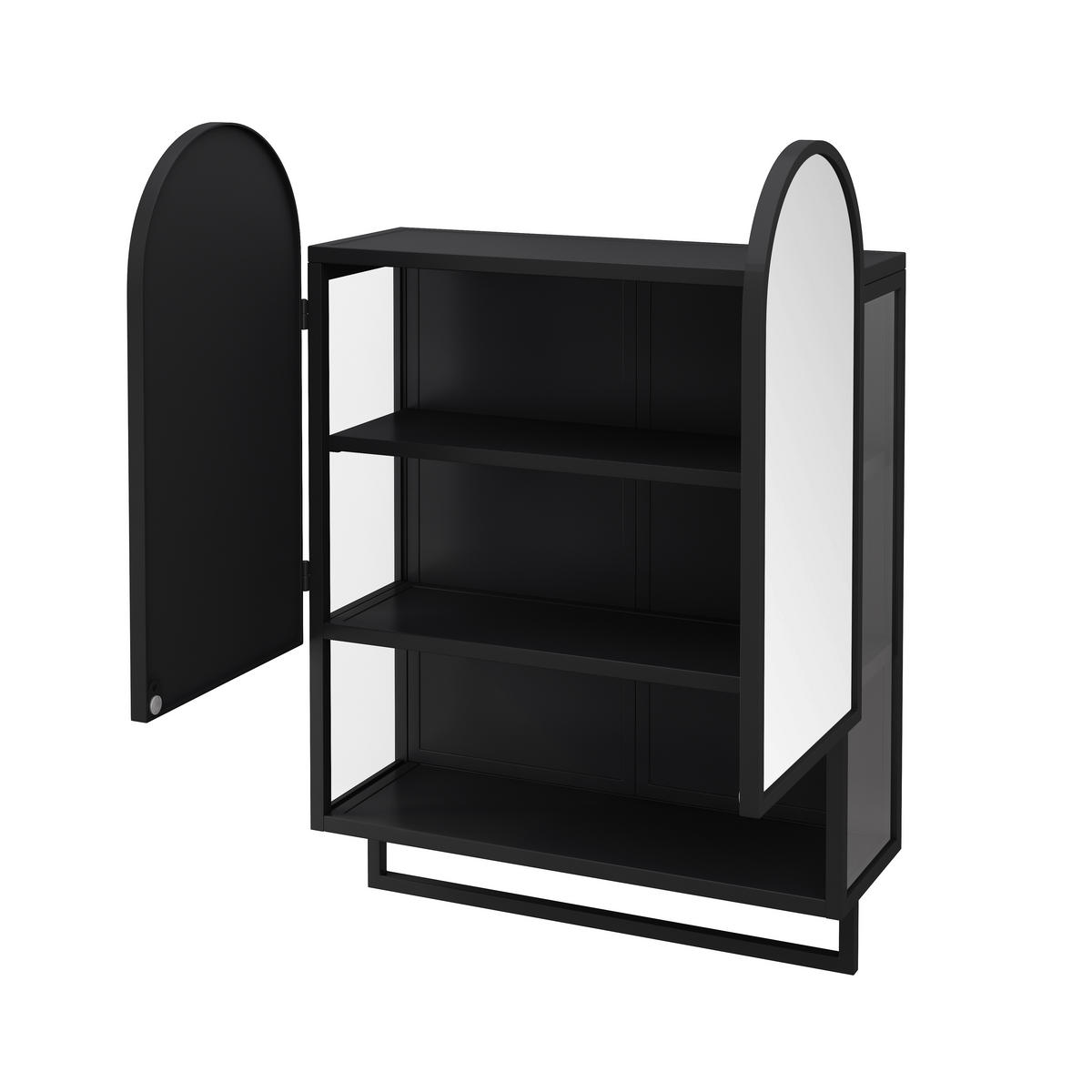 SPIEGELSCHRANK mit 2 Türen 60x20x83cm in Schwarz mit Metallrahmen und Regal - Schwarz, Glas (60/83/20cm) - Modfu